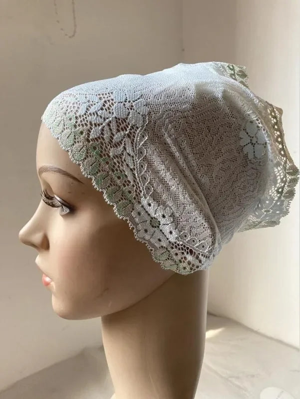 Full Cover Head Inner Cap Flower Lace Muslim Headscarf Islamic Headwear Underscarf Turban Indian Hat Pattern In Random