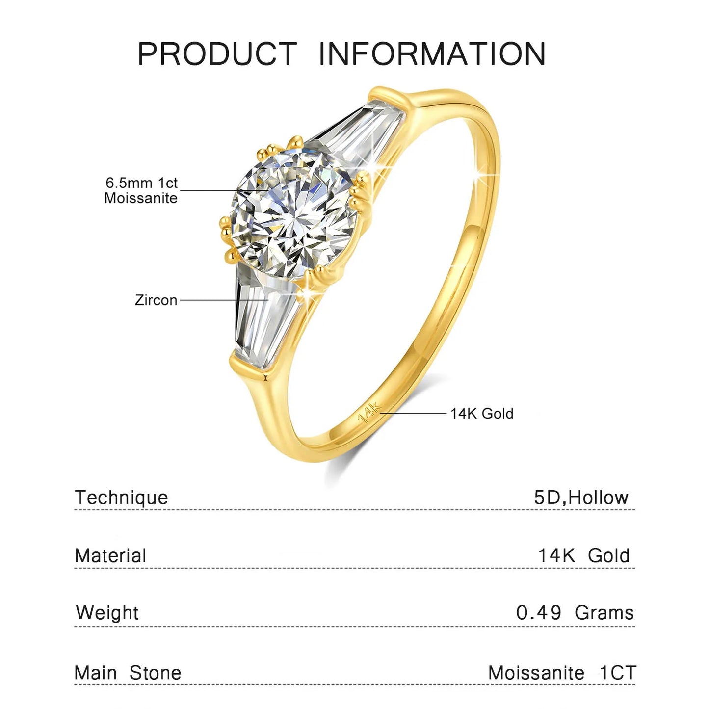 9mm Moissanite Diamond Ring 585 Real 14K Gold for Women D Color VVS1 Brilliant Cutting Wedding Band Engagement Trendy Jewelry