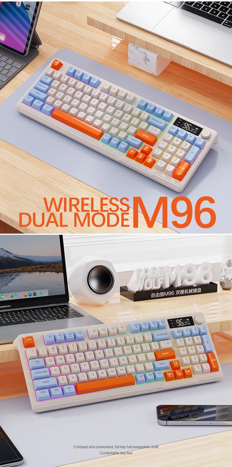 M96 Screen Wireless Keyboard Mouse Kit ZIYOULANG Bluetooth Keyboard With Mouse Gaming,Electronic Screen, Multi-Device Connection