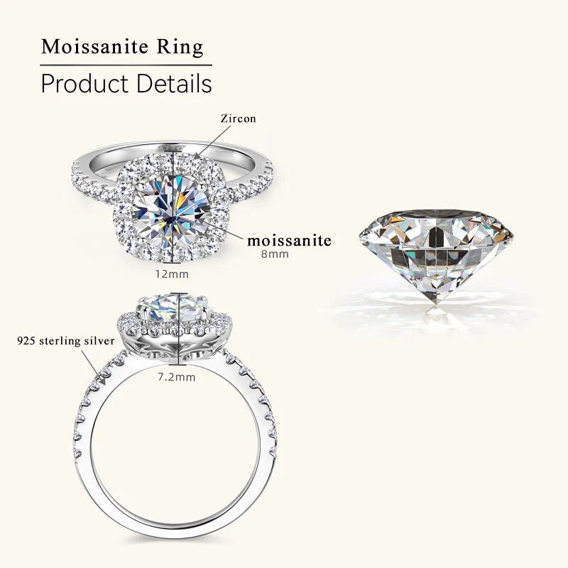 Lnngy Certified GRA Moissanite Halo Ring Square Pendant Necklace Jewelry Set For Couples Real 925 Sterling Silver Wedding Gift