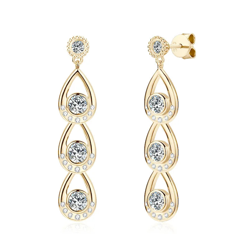 Lnngy 925 Sterling Silver 4mm&3mm Moissanite Drop Earrings For Women Girl Exquisite Tassel Chain Earring Wedding Jewelry Gift