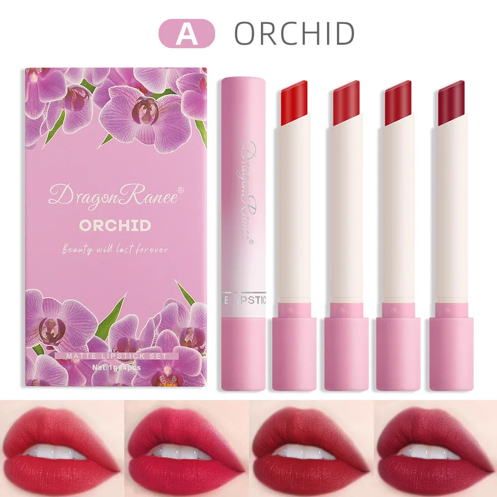 Dragon Ranee 4pcs/Set Cigarette Lipstick Matte Matte Lipstick Eat Earth Pumpkin Dirty Orange Chilli Red