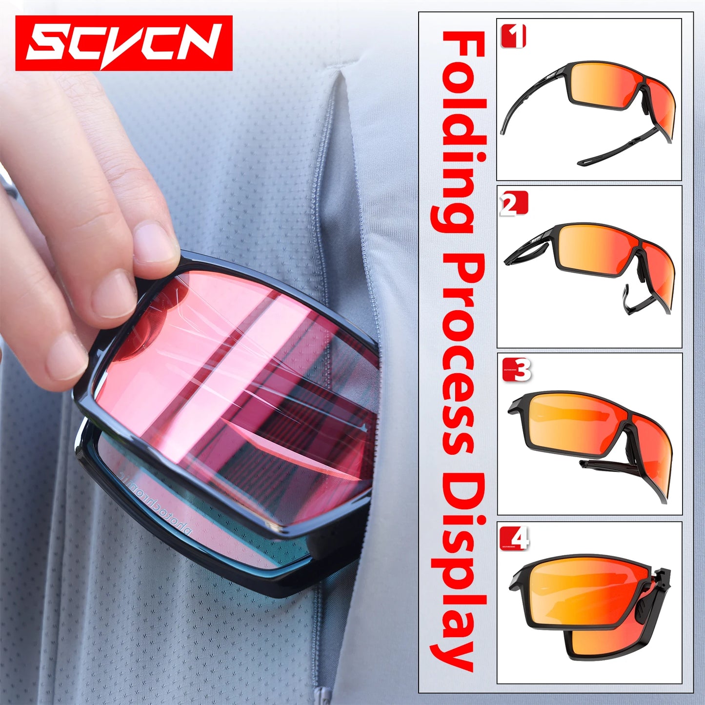 SCVCN Outdoor Photochromic Anti-fog Sunglasses Foldable Cycling Glasses UV400 Light Weight Bicycle Hiking Glasses Men Women New