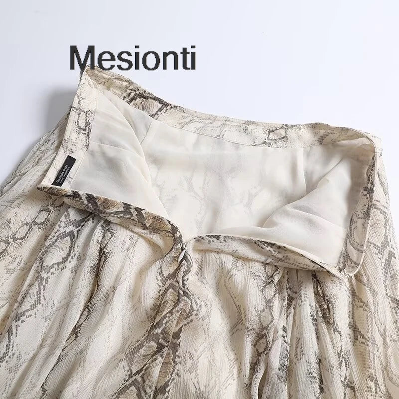 Female Serpentine Print Wide Swing Skirt Woman New Fashion Elegant Long Skirts For Women 2025 Evening Party Skirts