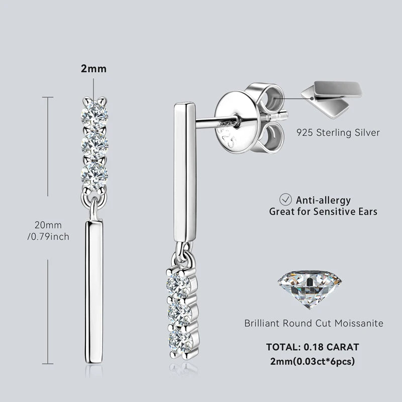 Lnngy Pendientes Plata 925 Sterling Silver Stud Earring for Women Mini 2mm Moissanite Earrings Fashion Tassel Jewelry Gift