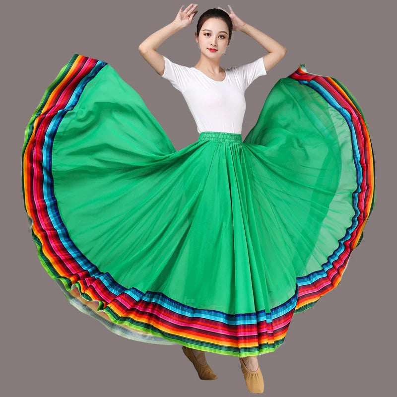 Streetwear Elegant Dance Performance Skirt Women Chiffon Skirts Rainbow-edge Elastic-Waist 720-Degrees Square Danc Maxi Skirts
