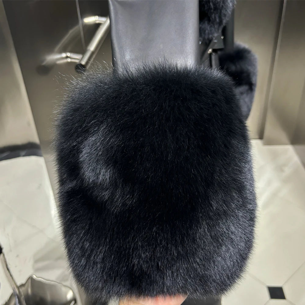 Black Leather Jacket With Fox Fur Collar Real Sheepskin Long Leather Jackets Leather Jacket Women 2025 Winter