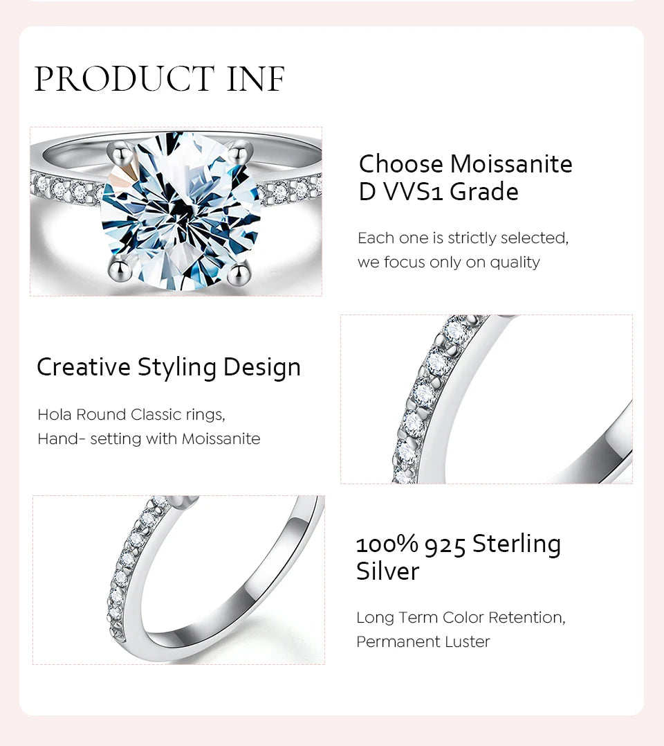 GRA Luxury 1-5ct Moissanite Diamond Rings for Women Big Solitaire Wedding Genuine Real 925 Sterling Silver Luxury Designer Jewel
