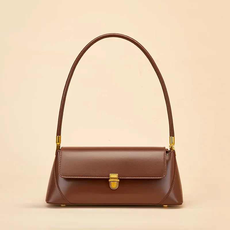 Women Genuine Leather Shoulder Bag – Soft Cowhide Baguette in Black, White, or Coffee