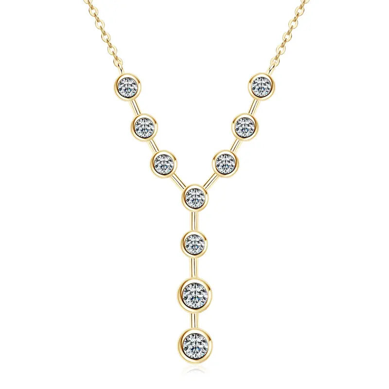 Lnngy 4mm&3mm Moissanite Pendent Necklace 925 Sterling Silver Fashion Sexy Y-Shaped Necklaces for Women 2025 Party Jewelry Gift