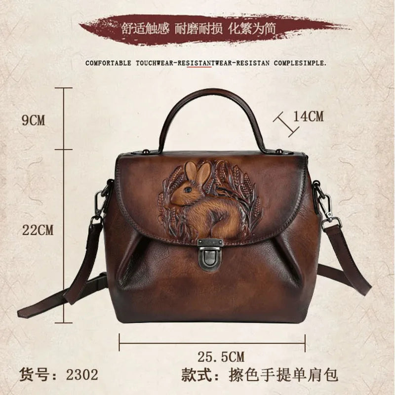 MOTAORA Vintage Handbags For Women Genuine Leather Shoulder Bags 2025 Woman Bag Rabbit Embossed Handmade Luxury Designer Handbag