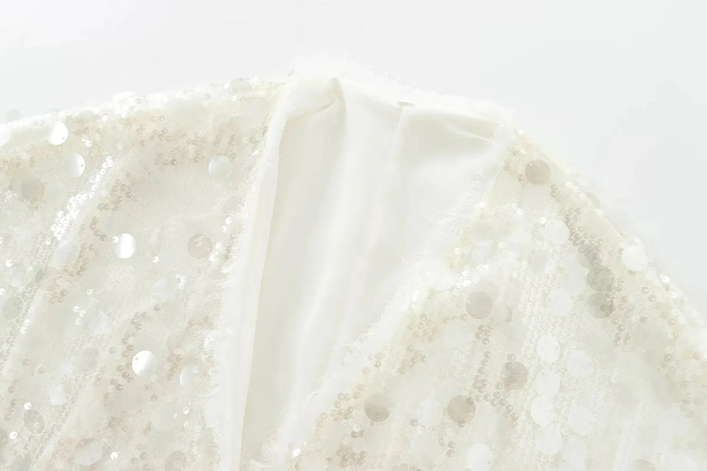 Elegant White Sequins Patchwork Lace-up Cardigan Coat For Women Long Sleeve V-neck Loose Coats Tops Trendy Streetwear Partywear