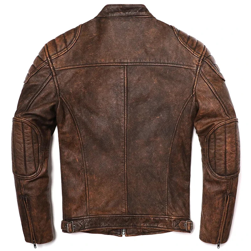 Vintage Camel Yellow Genuine Leather Biker Jacket – Slim Fit Cowhide Men’s Motorcycle Coat