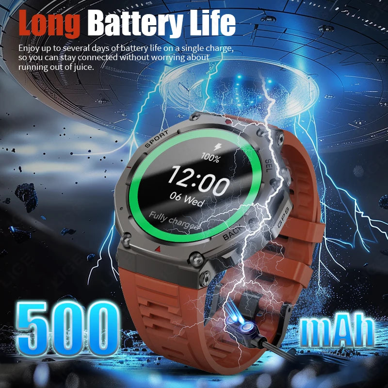 LIGE Fashion Smart Watch Bulit-in GPS Compass Altimeter Barometric 5ATM Waterproof AMOLED Screen Bluetooth Call Sport Smartwatch