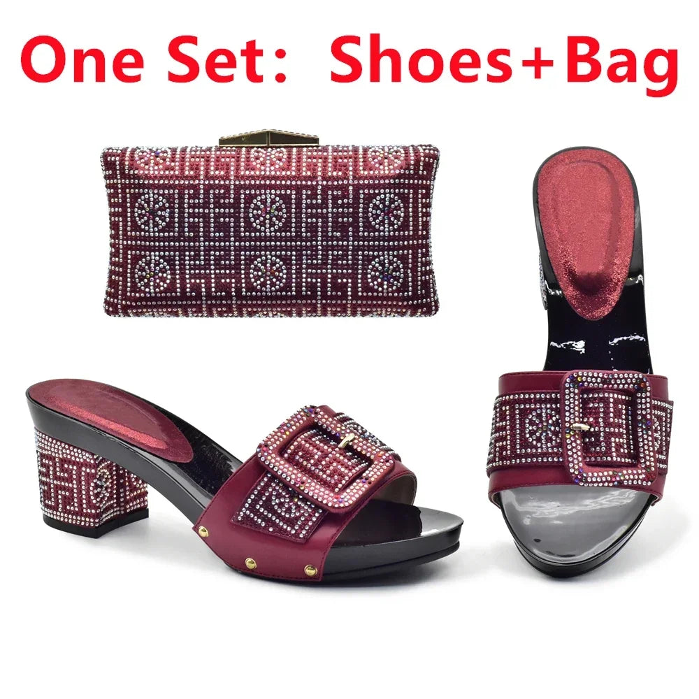 Peep Toe Slingback Pumps & Matching Bags – Italian Style Party Shoe Set with Rhinestone Luxury (Sizes 37-43)