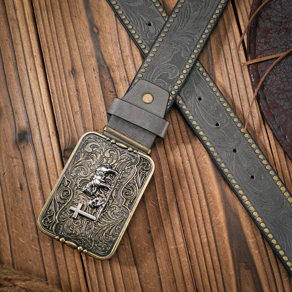 Vintage Style PU Leather Western Cowboy Belt with Classic Buckle - 3.8cm Wide, Durable and Stylish for Men and Women - Perfect f