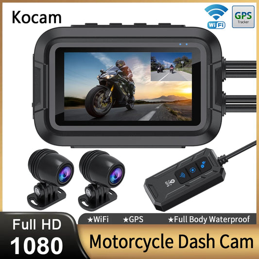 كاميرا مزدوجة 1080P DVR للدراجات النارية مقاومة للماء وكاميرا أمامية وخلفية وكاميرا GPS وجهاز تسجيل فيديو للقيادة وصندوق أسود