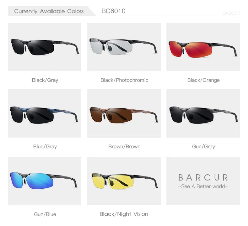 BARCUR Aluminium Magnesium Sunglasses for Men Polarized UVA&B Protection Photochromic Ultralight Sun Glasses Sports Eyewear
