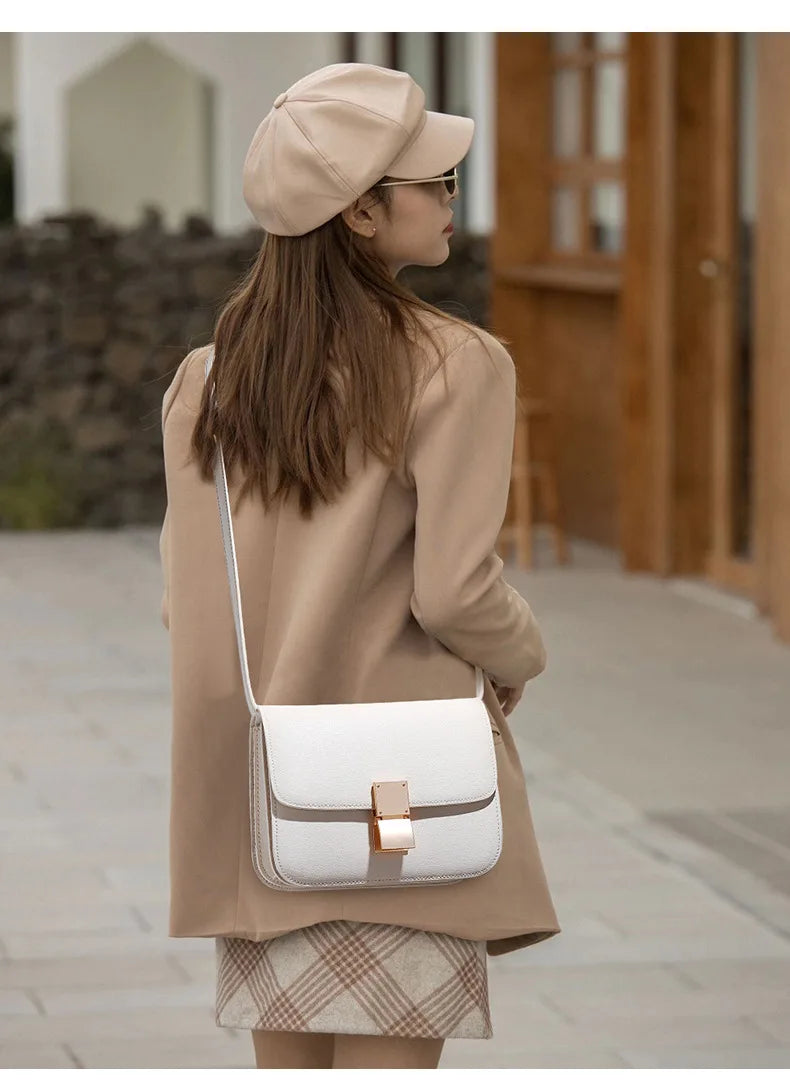 Women Shoulder Bag Female Split Leather Ins Vintage Messenger Lady Small Square Palm Texture Printing Box Flap Underarm Bag 2022