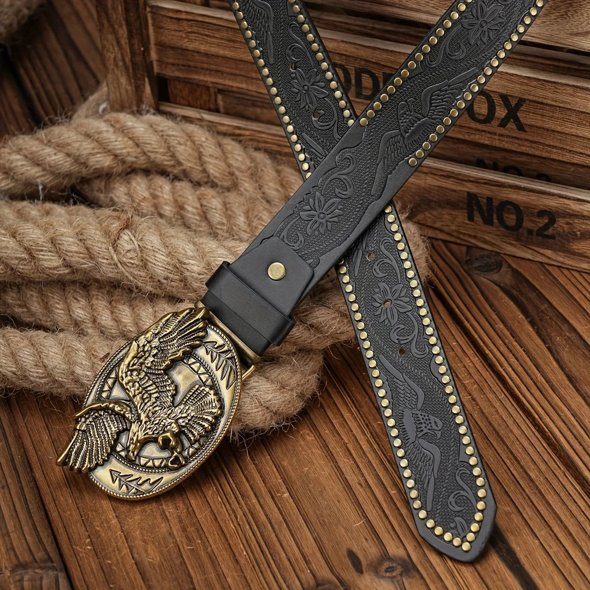 Men - Women - Western Denim - pu leather - Belt - Vintage jeans with needle buckle brown belt