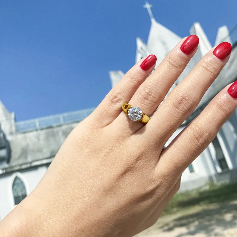 IOGOU 18K Gold Plated Engagement Rings 8mm 2.0carat D Color VVS1 Moissanite Diamond Rings for Women Men 100% Silver 925 Jewelry