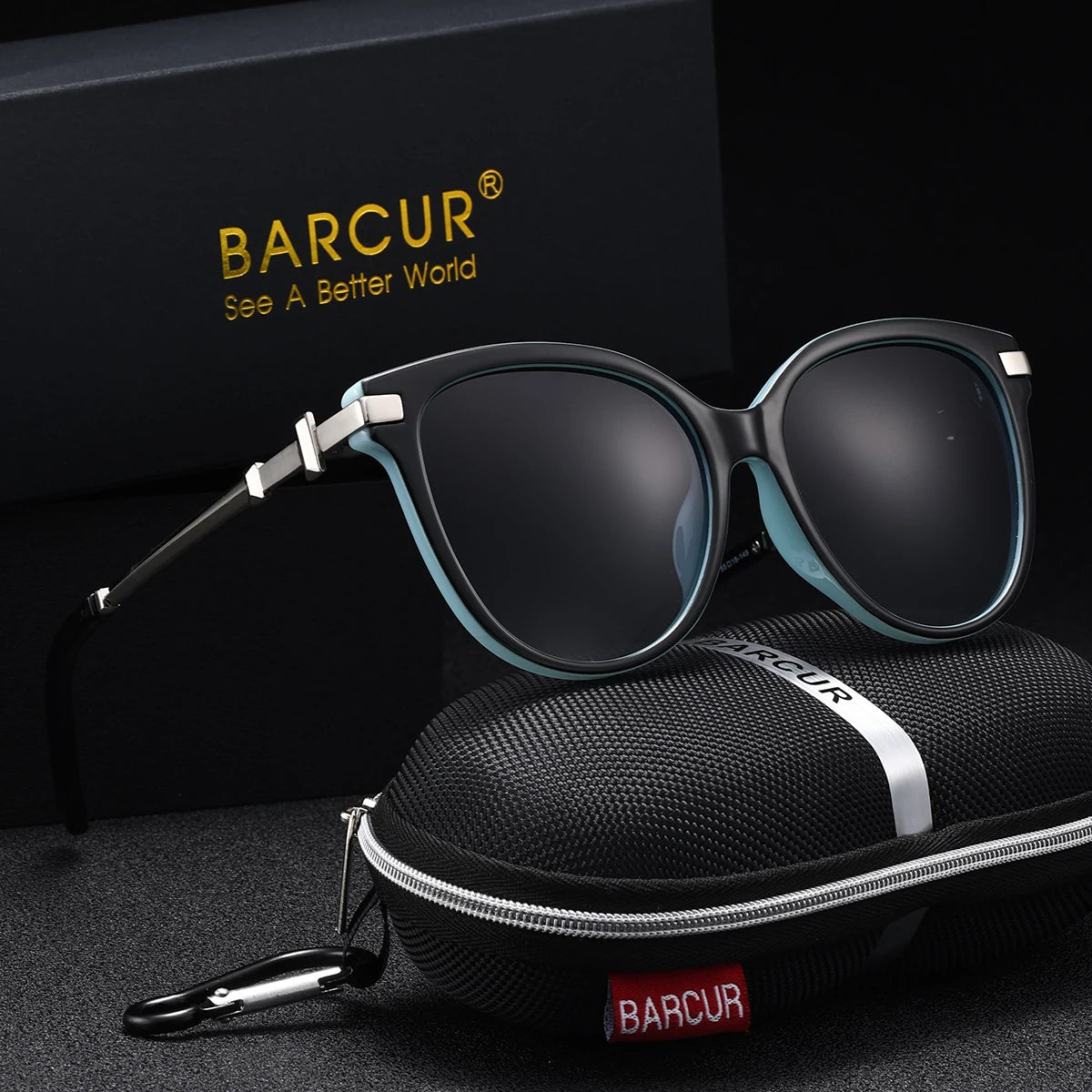 BARCUR Fashion Casual Women Sunglasses Retro Leopard Color Blocked PC Cat Eye Frame Alloy Mirror Legs UV400 Polarized Sunglasses