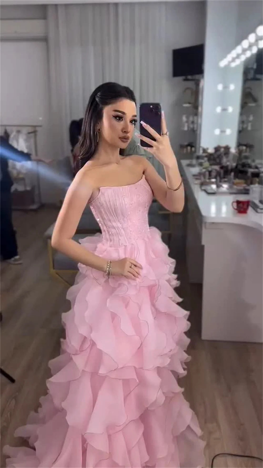 Mila Pink Strapless Sleeveless Prom Dresses Tulle Floor-Length Evening Dresses Elegant Customized 15 Quinceanera Dresses 2025