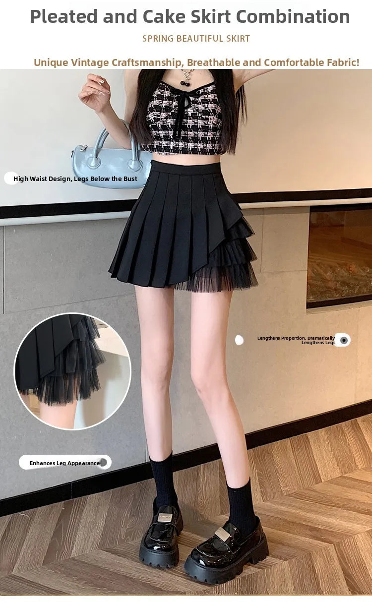 Slimming A-Line Skirt for ort Women High Waist Pleated Commuter Sle Net Gauze f Body Skirts Fem Faion