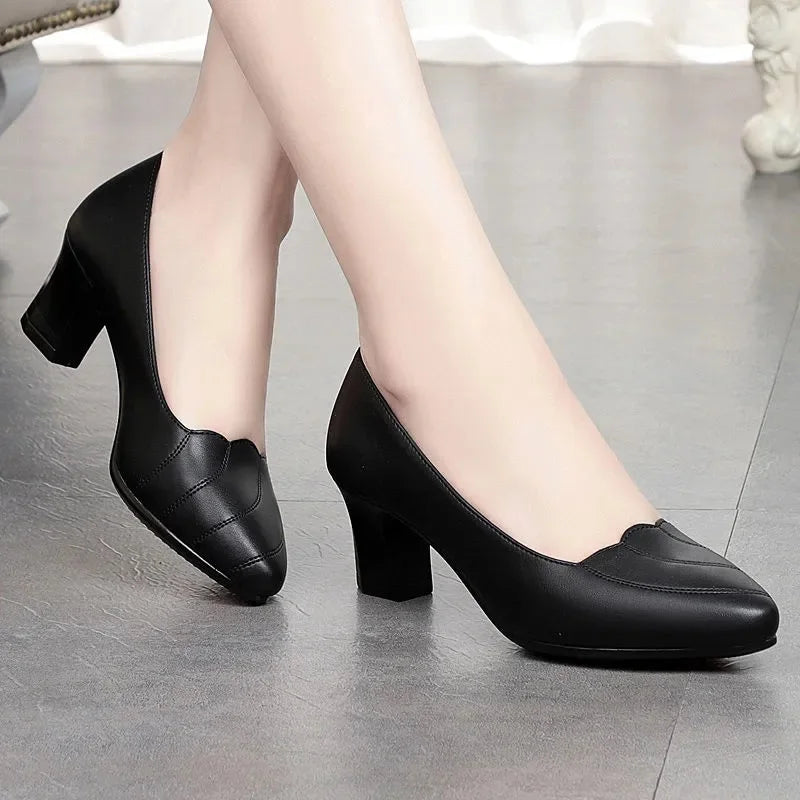 women fashion plus size black leather spring office career high heel shoes lady casual comfort work pumps zapatos de mujer z20