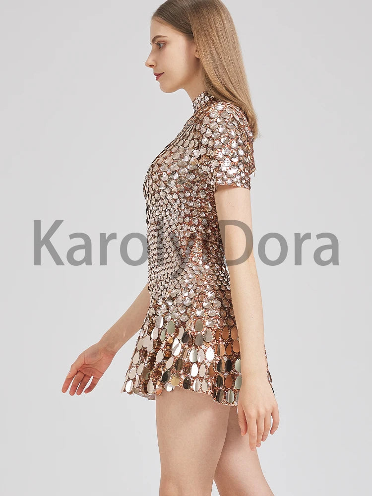 Sexy Black Shell Sequins Mini Dress Nightclub Dance High Quality Performance Clothing Bodysuit Birthday Red Dresses