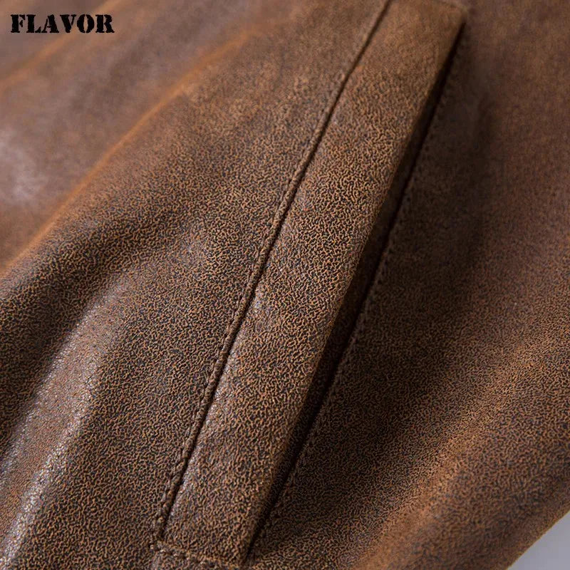 Men’s Pigskin Leather Bomber Jacket – Casual Stand Collar Leather Coat