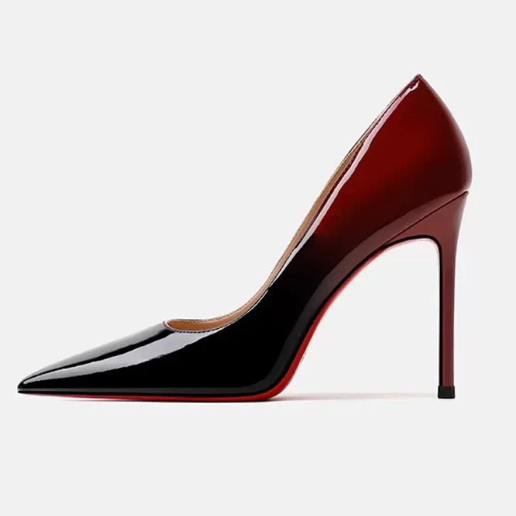 New Gradient Red Bottom Large Heels Sexy Leopard Pattern Pointed Professional Women's Shoes Black Graduation Single Shoes