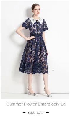 Sheath Bodycon Flower Embroidery Lace Prom Dress – Women's Summer/Fall Short Sleeve Midi Evening Dress