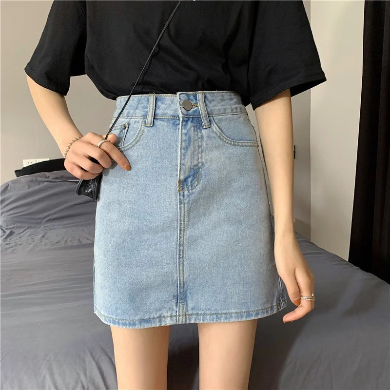 Spring New Women's Denim Skirt A-Line Flared Skirts Butt Covering Body Slimming f-length for plus Size MM
