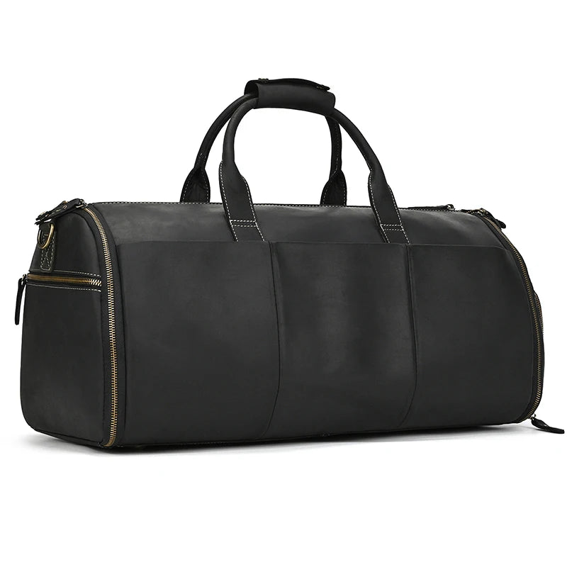 Crazy Horse Leather Folding Suit Bag Man Business Travel Bag With Shoe Pocket Clothes Cover Luggage Duffel Bag Man Bag For Suits