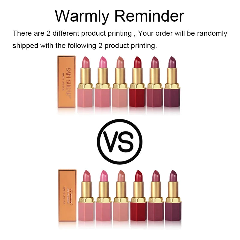 SAM SUGAR 6-Color Matte Lipstick , Non-Stick Cup Long-Lasting Velvet Finish, Smooth Matte Lip Color Waterproof Smudge-proof