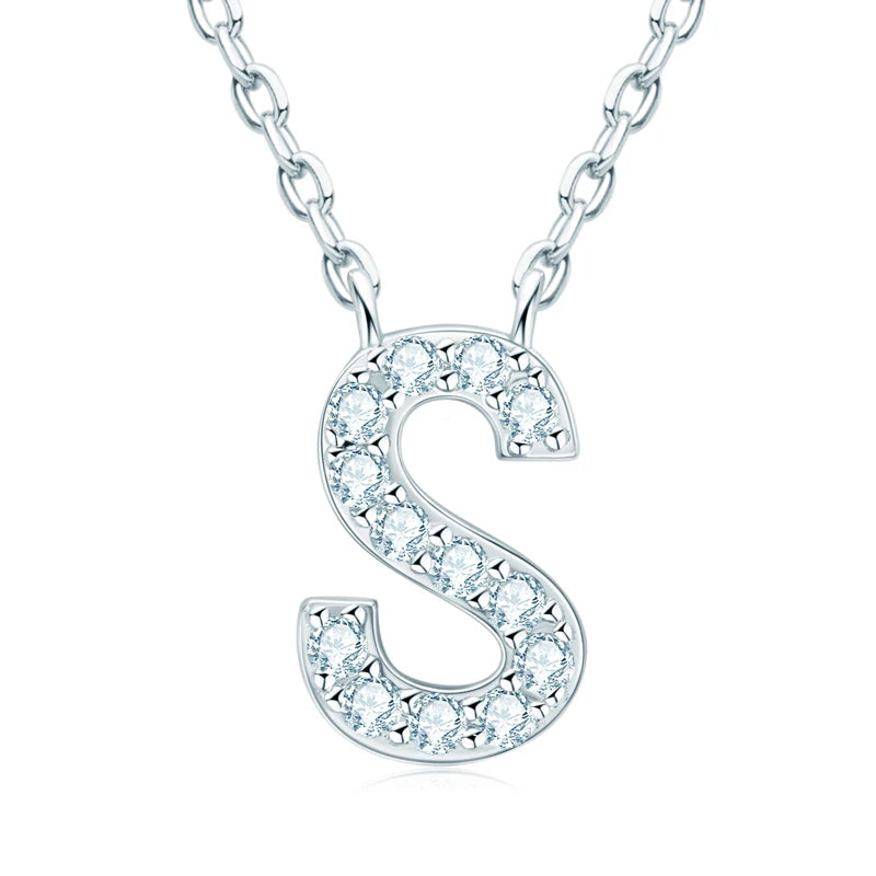 Lnngy Colar Prata 925 Sterling Silver A-Z Alphabet Pendant Necklaces Initial Letter 1.4MM Moissanite Necklace for Birthday Gift