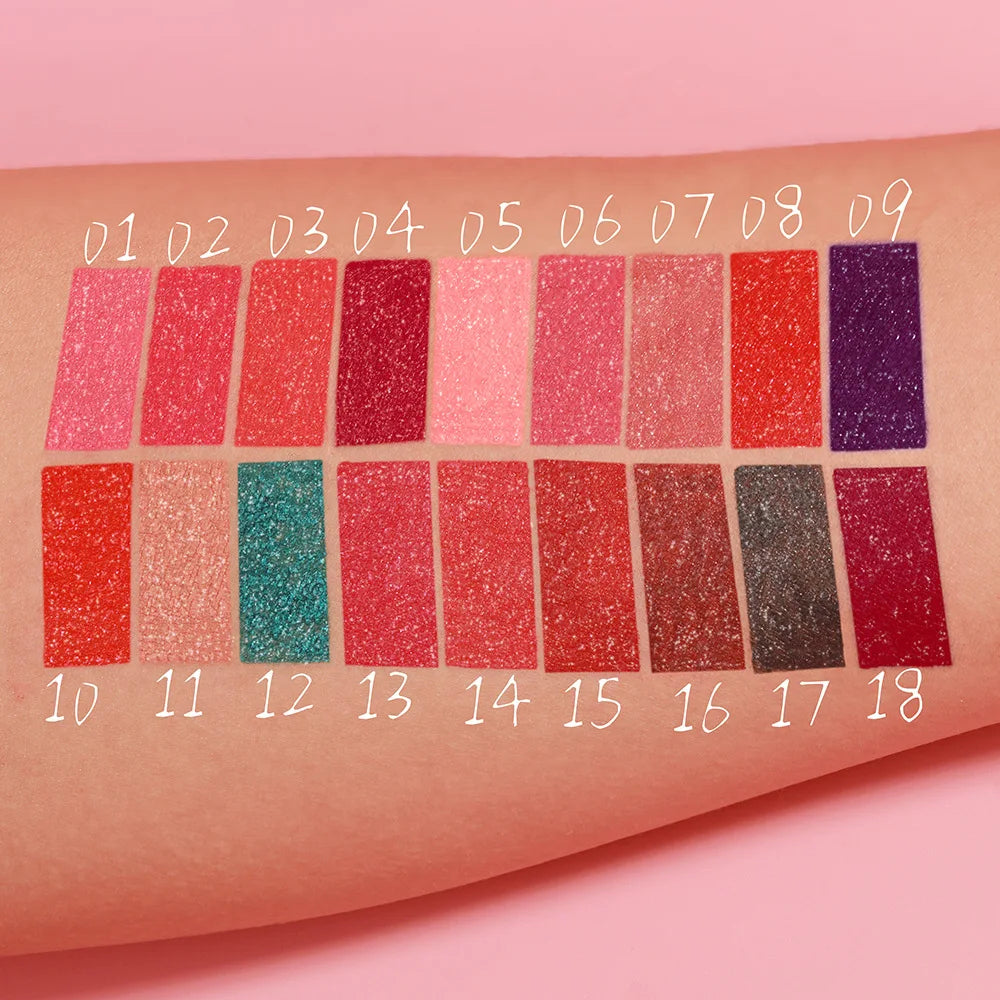 18 Color Sexy Red Diamond Glitter Lip Gloss Metallic Waterproof Long Lasting Matte Shimmer Liquid Lipstick Women Makeup Cosmetic