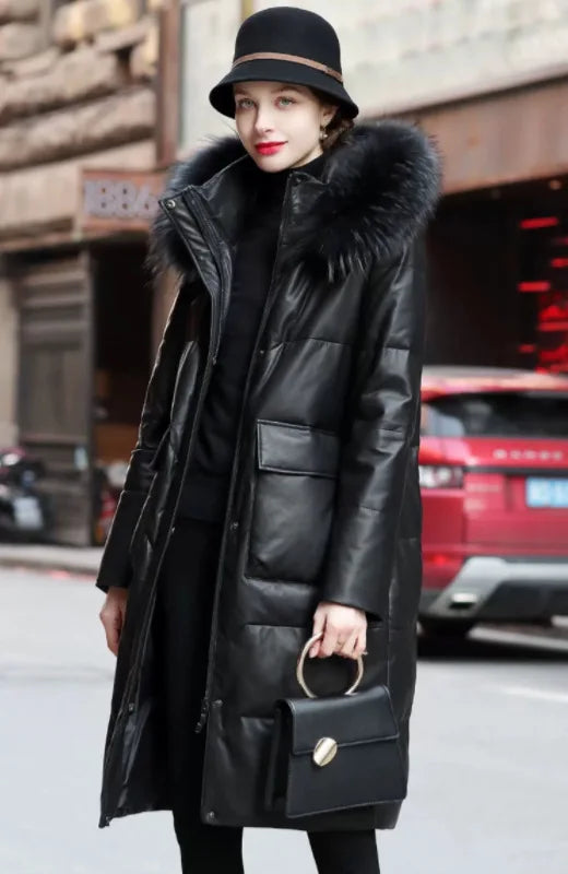 YOLANFAIRY Winter Long Coat Women's Genuine Leather Down Jacket for Women Sheepskin Coats Female Loose Versatile Fur Collar FCY