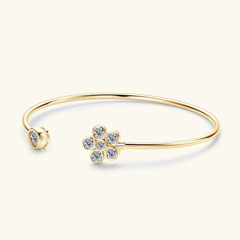 Lnngy Sparkling Moissanite Bracelets For Women Girl Original and Pure 925 Sterling Silver Cuff Bracelet Open Wrist Jewelry Gift