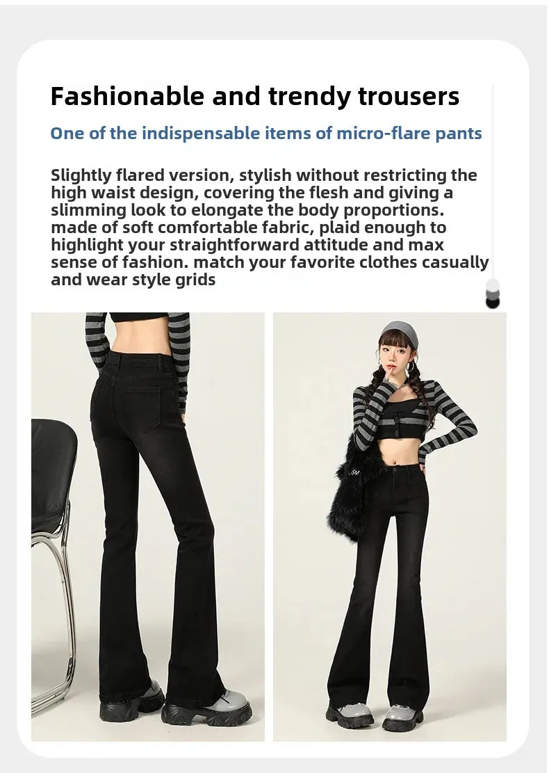 American Style Vintage Jeans Women's Slim Fit High Street Bootcut Pants 2024 Autumn Winter Slimming Petite Bootcut Trousers