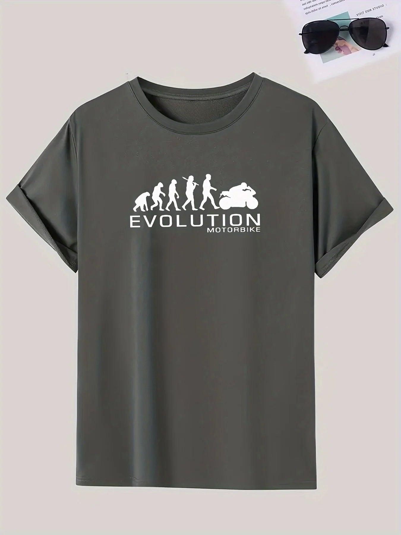 🏍️ Men’s Summer 100% Cotton Casual T-Shirt,Evolution Motorcycle Print | Loose Fit | Round Neck | Breathable Comfort