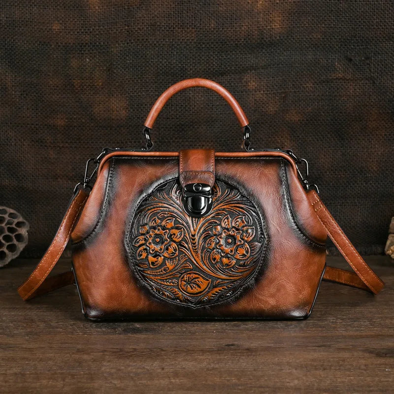 MOTAORA Vintage Luxury Handmade Leather Backpacks For Women Designer Handbags Hasp Ladies Shoulder Bags Embossed Woman Backpack