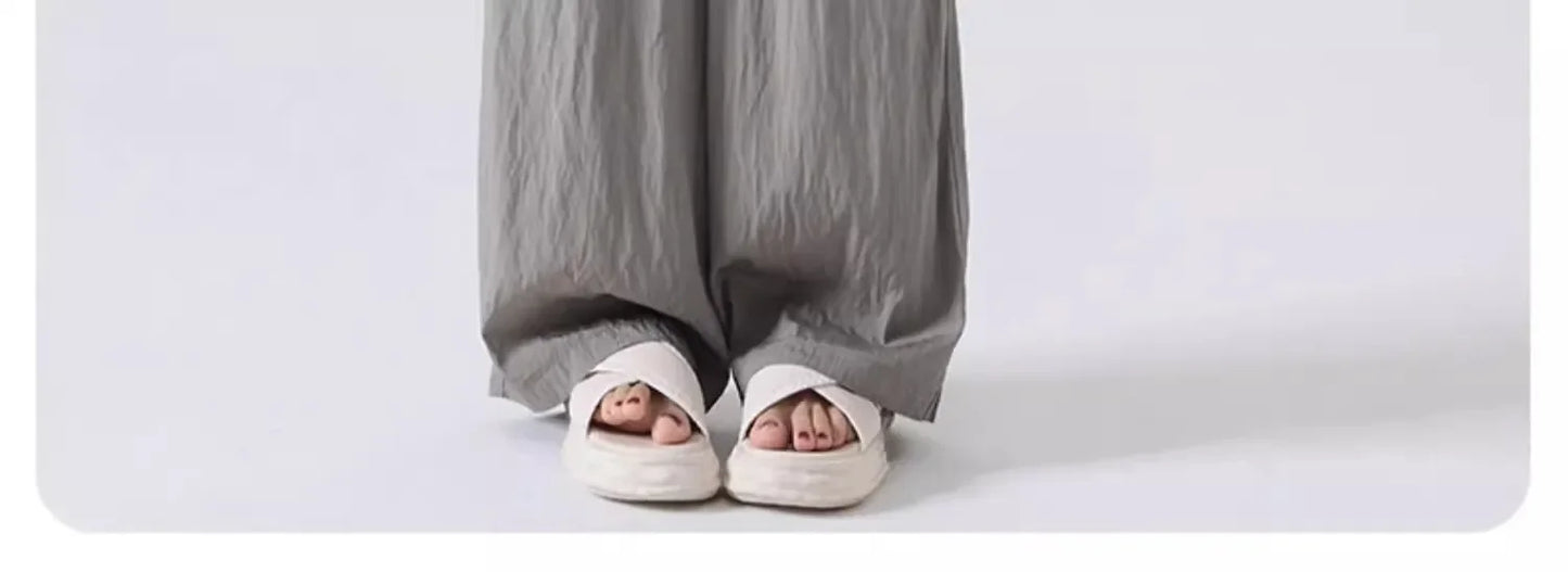 Ice Silk Wide Leg Pants Women's Summer Thin Drape Casual Japanese Lazy Style Long Straight Sumi Pants