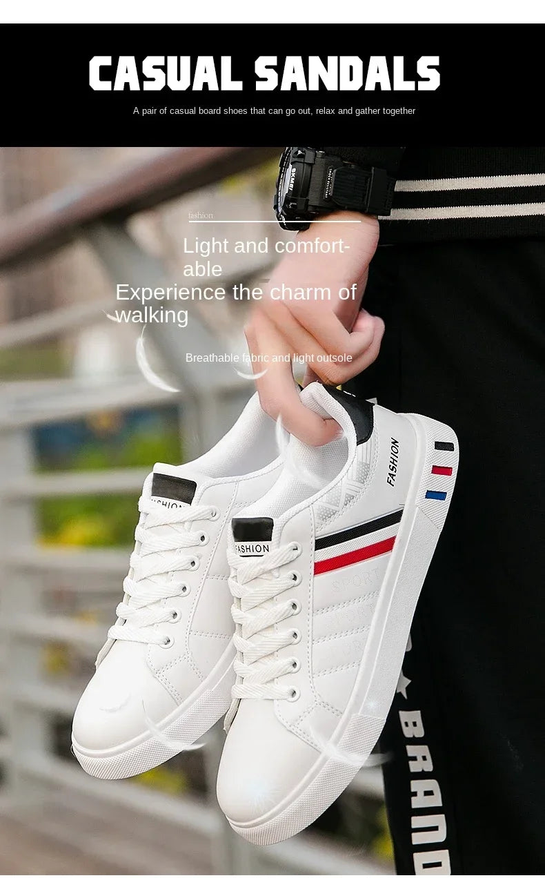 2024 Mens Casual Sneakers New Fashion Lace-up White Shoes Student Comfort Sports Plus Size Vulcanized Shoes Zapatillas De Hombre