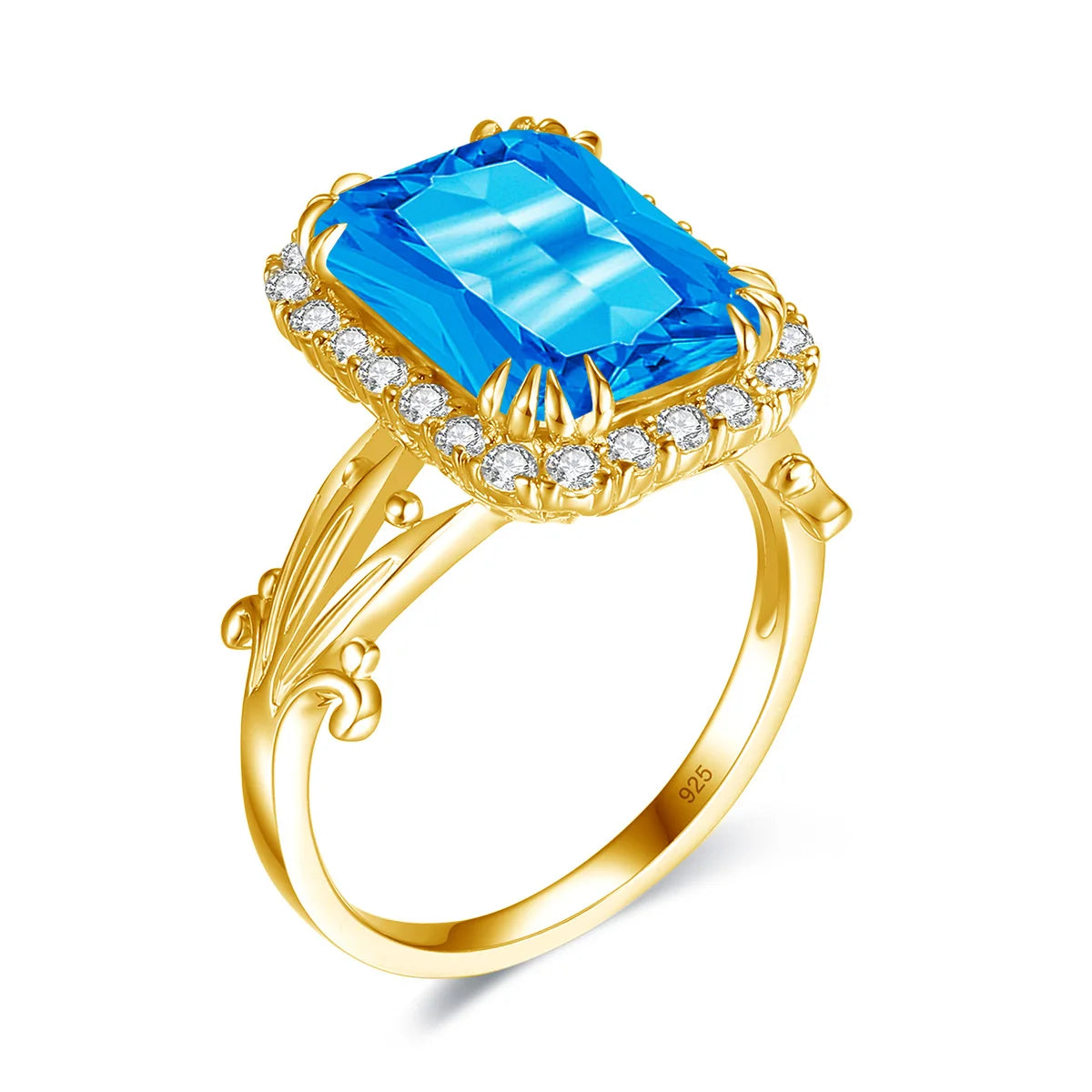 Szjinao High Quality Woman Ring 925 Sterling Silver Aquamarine Rings Gold Plated Luxury Elegant Banquet Party Fine Jewelry