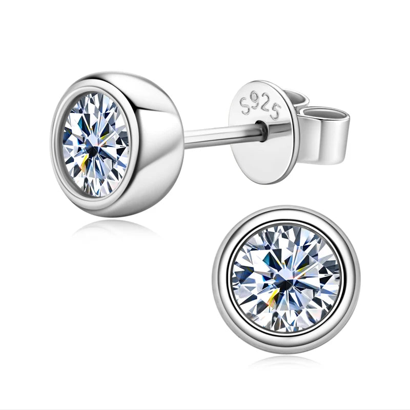 Lnngy 925 Sterling Silver Stud Earring D-Color 5mm 6.5mm Round Cut Bezel Moissanite Simple Bubble Earrings For Women Jewelry