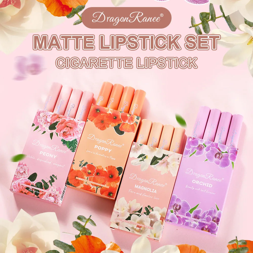 Dragon Ranee 4pcs/Set Cigarette Lipstick Matte Matte Lipstick Eat Earth Pumpkin Dirty Orange Chilli Red