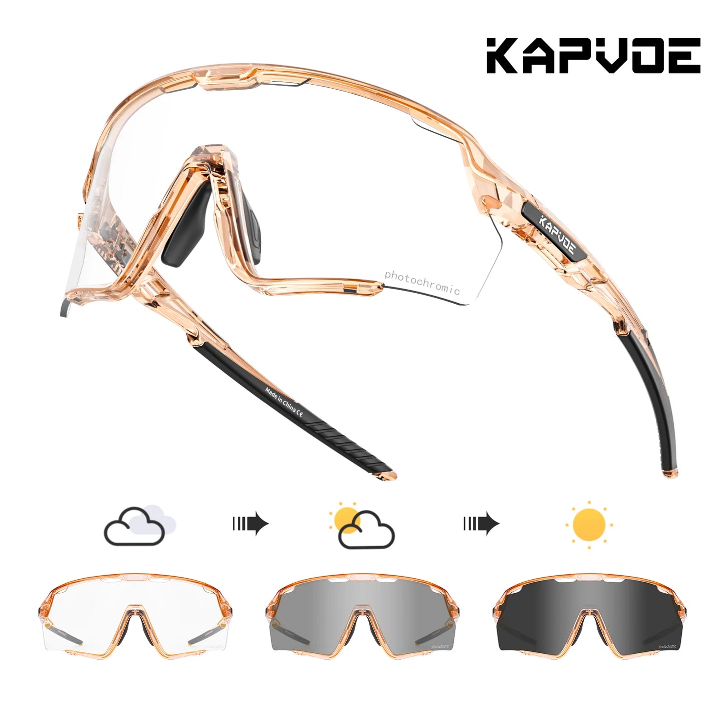 Kapvoe new Outdoor Photochromic Sunglasses Bicycle Cycling Glasses MTB Road Bike Eyewear Women Man Sports Hiking UV400 Goggles