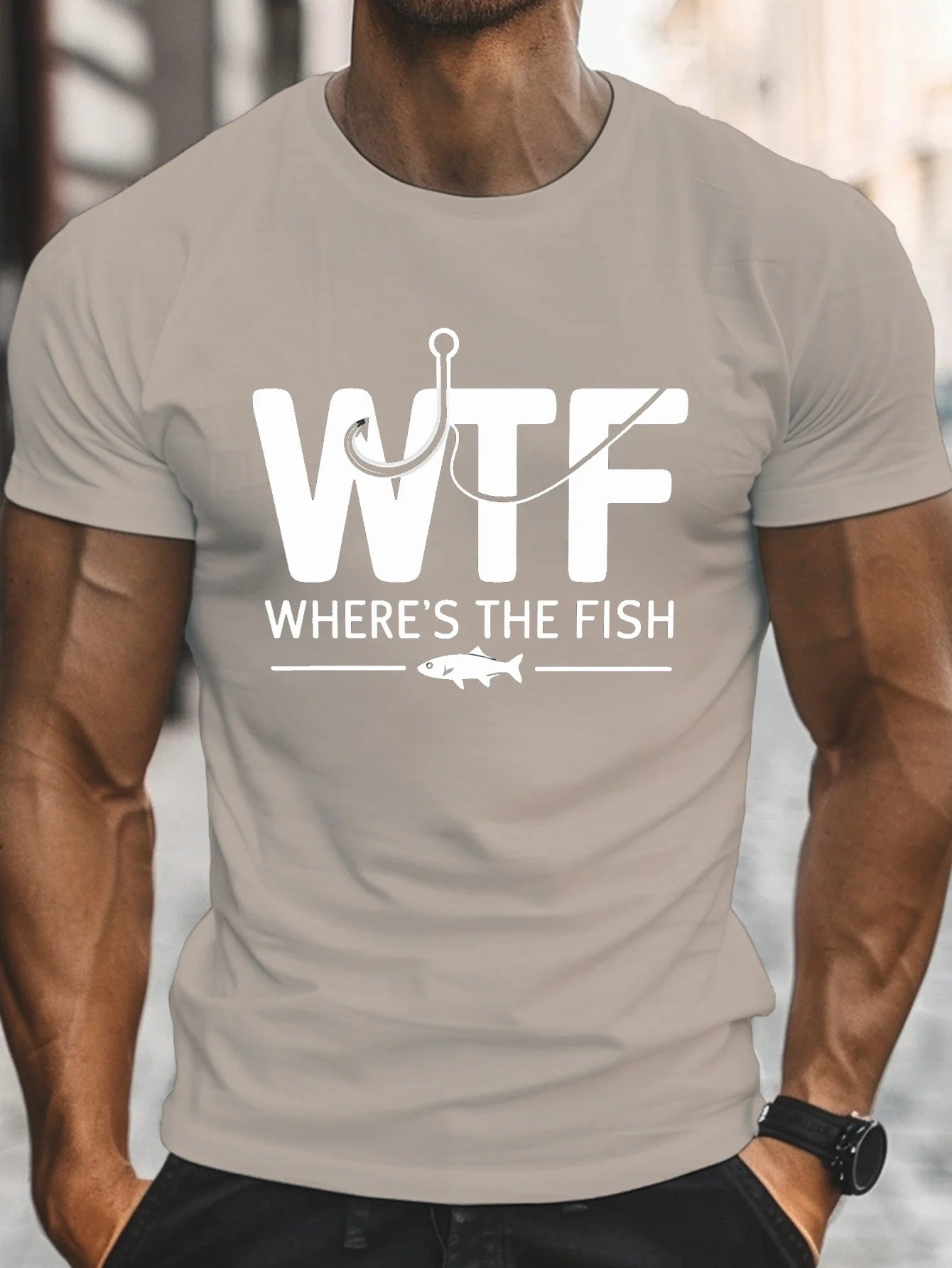 🐟 Men’s Summer 100% Cotton Casual T-Shirt,WTF (where’s the fish) Print | Loose Fit | Round Neck | Breathable Comfort